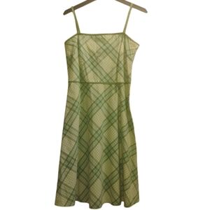 Green Plaid Spaghetti Strap Dress 12 Retro Fit & Flare Striped Sundress